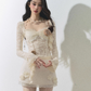 Rose motif lace sleeve dress LAS0025