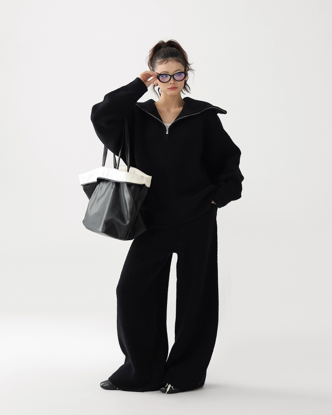 Half-Zip Knit Top / Loose Wide Pants ACS0336