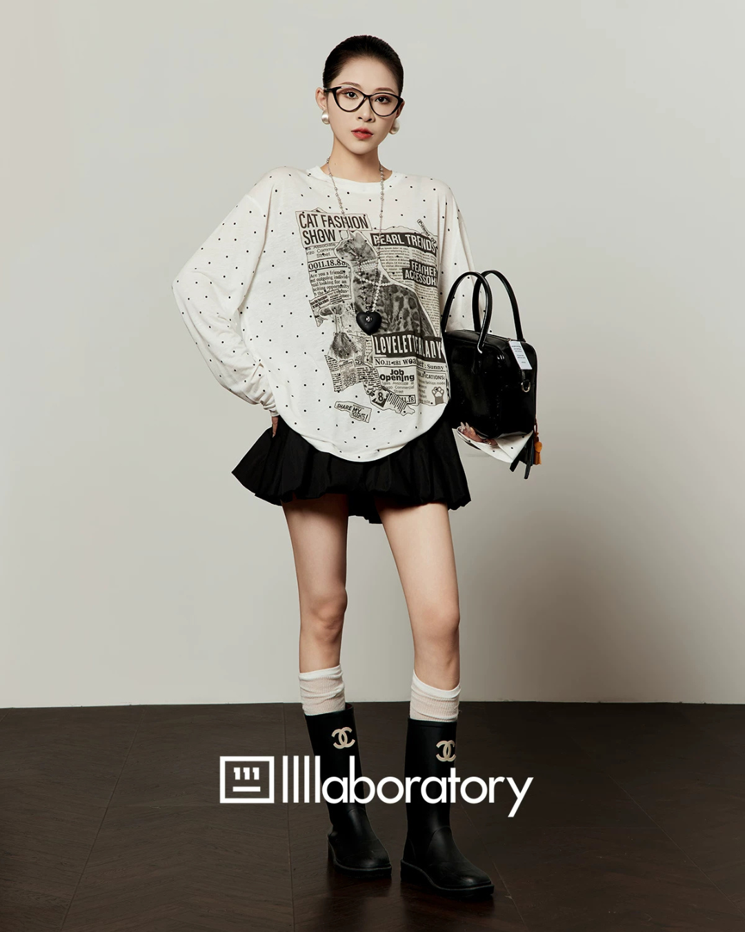 Casual Printed Long-Sleeve T-Shirt / A-line Mini Skirt LLA0664