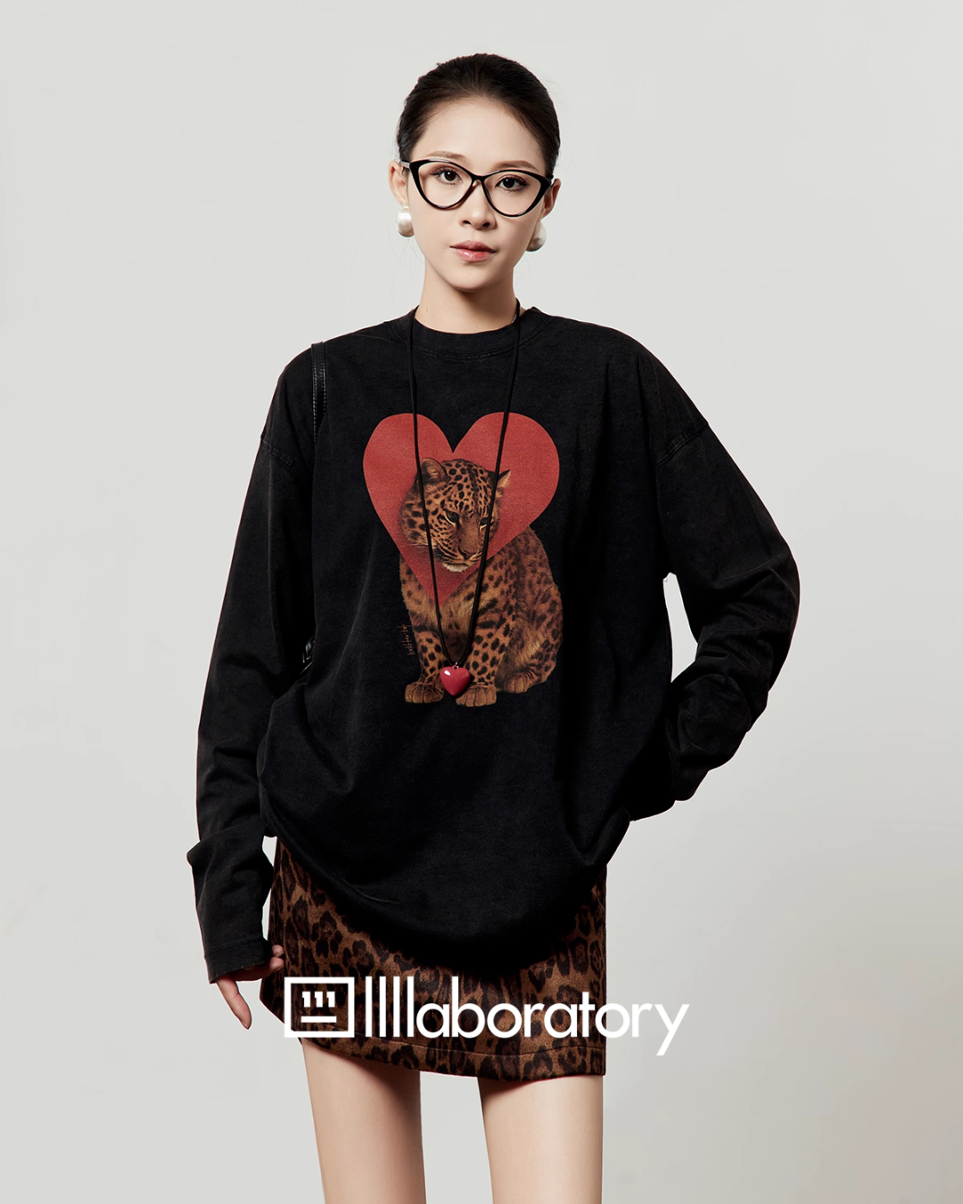 Heart Leopard Long Sleeve T-Shirt / Leopard Skirt LLA0535