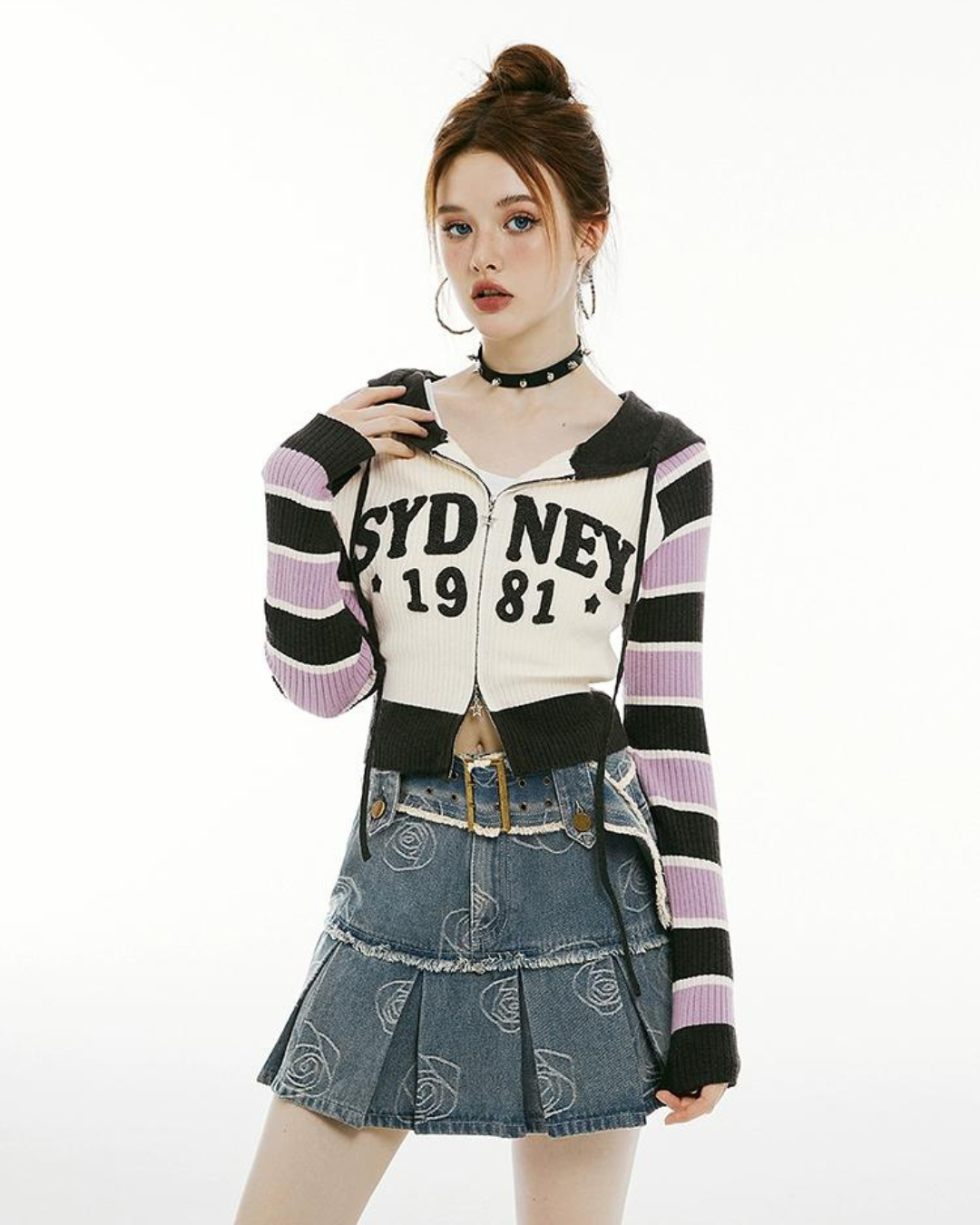 Color Stripe Double Zip Knit IMO0092