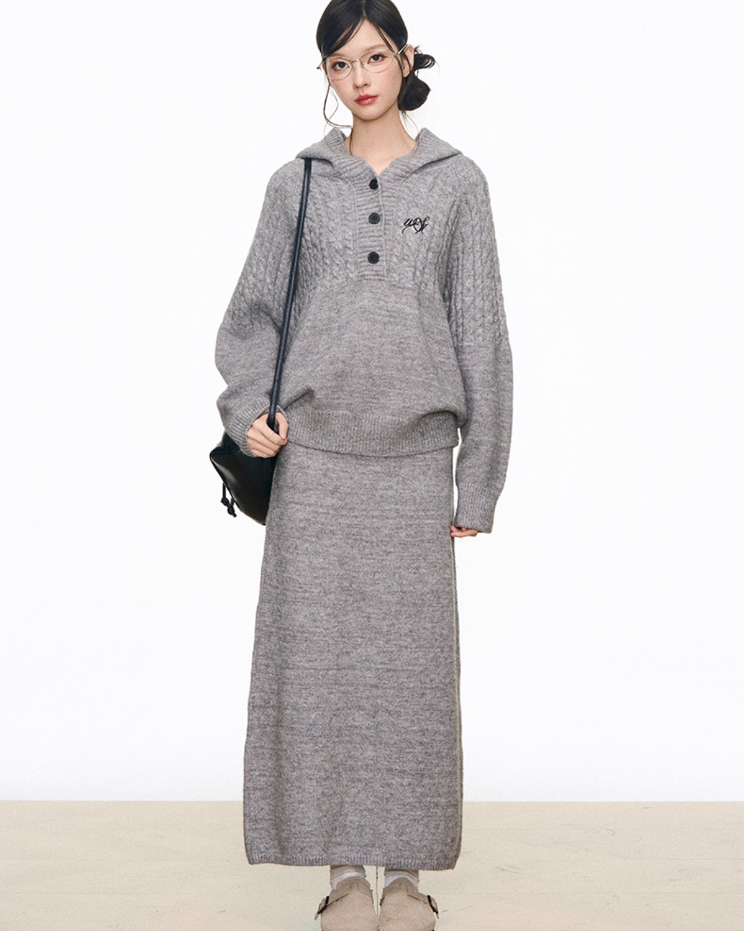 Tailored Jacket / Half-Button Long Sleeve Top / Knit Skirt WEO0062