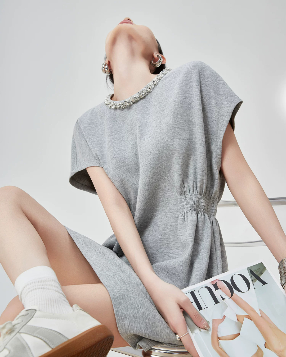 Waist Gather Sweatshirt Mini Dress FER0275