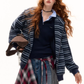 Striped Cat Ear Hoodie / Layered-Style Design Shirt ASG0076