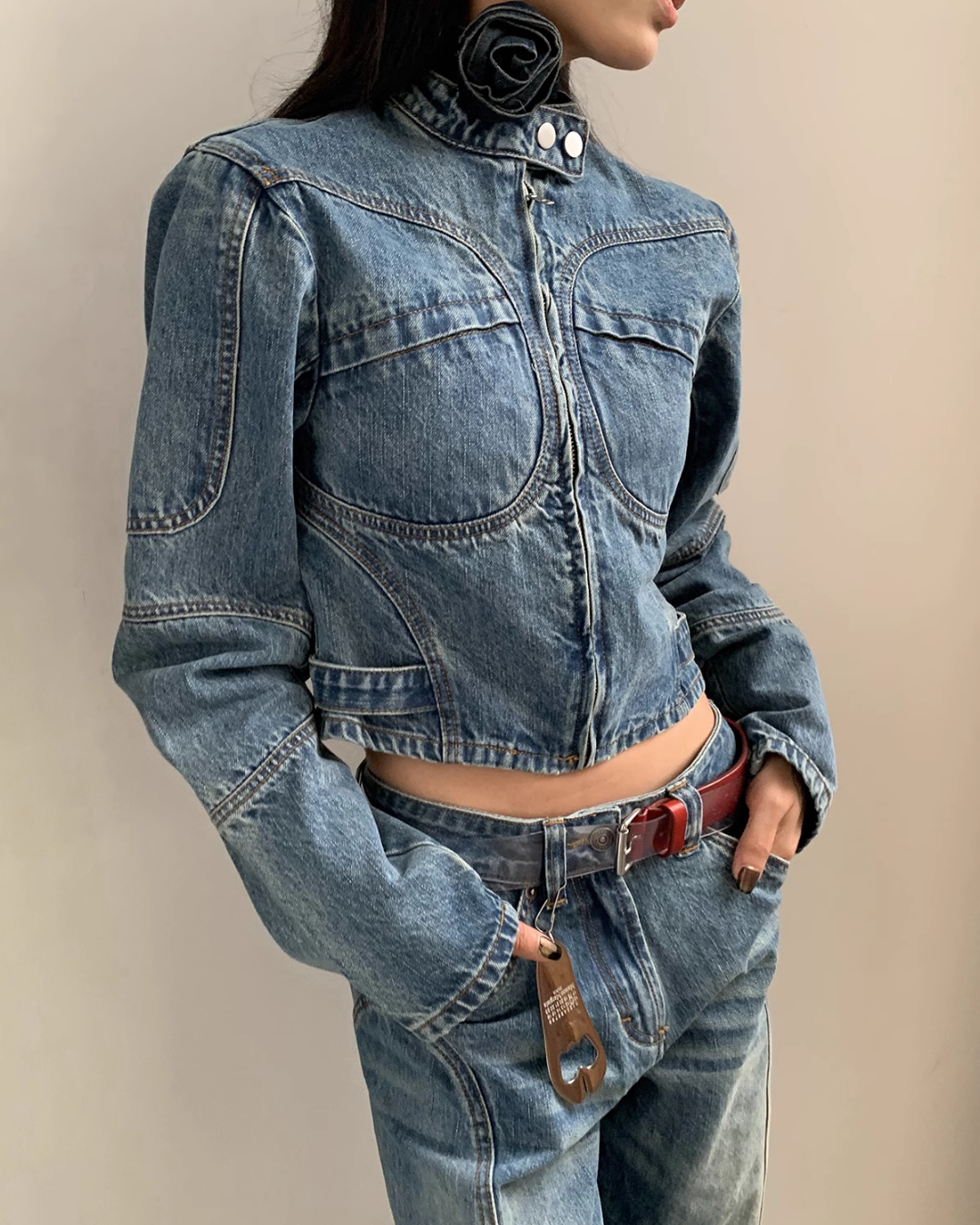 Mock Neck Denim Jacket / Denim Pants ACS0124