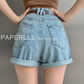 High Waisted Rolle Denim Shorts PPR0008