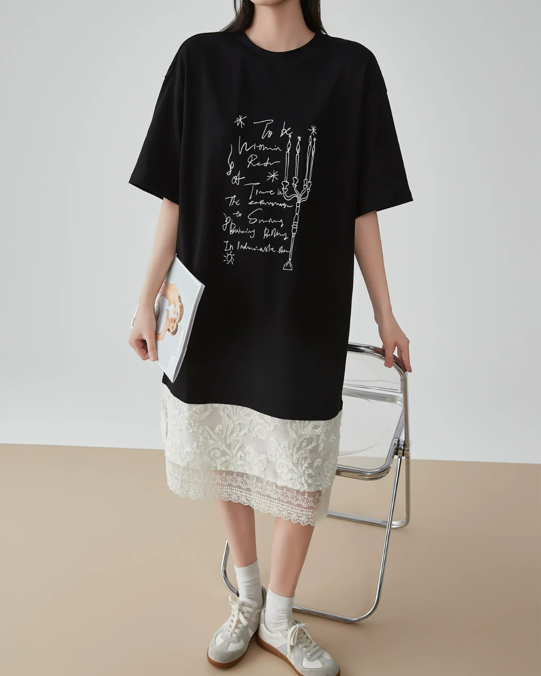 White Lace Docking T-Shirt Dress FER0187