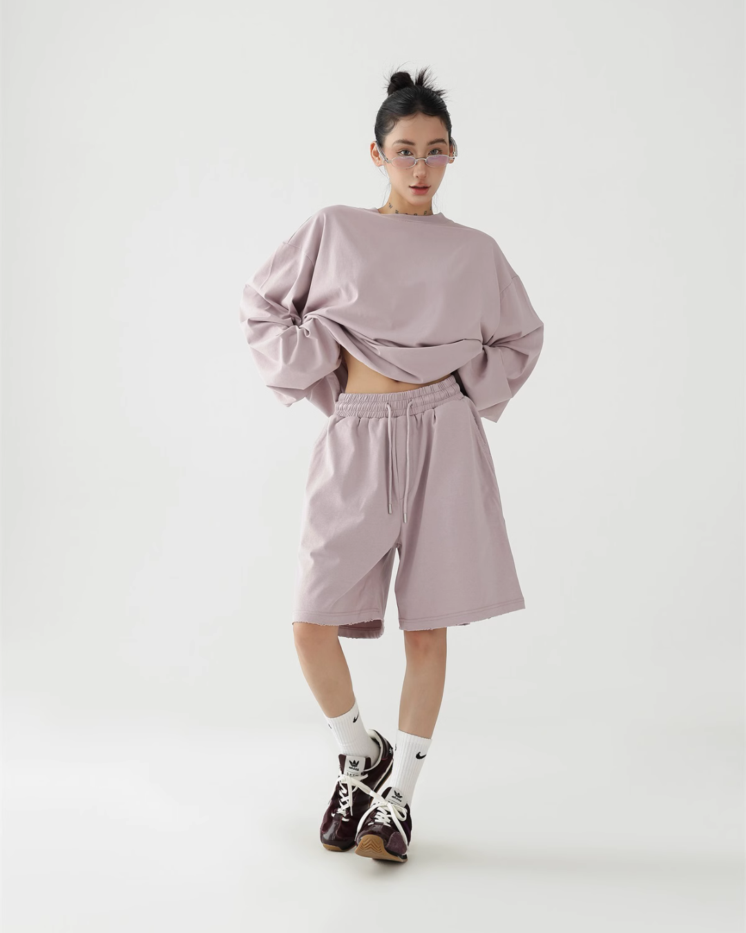 Loose Silhouette Long Sleeve Top / Wide Half Pants ACS0249