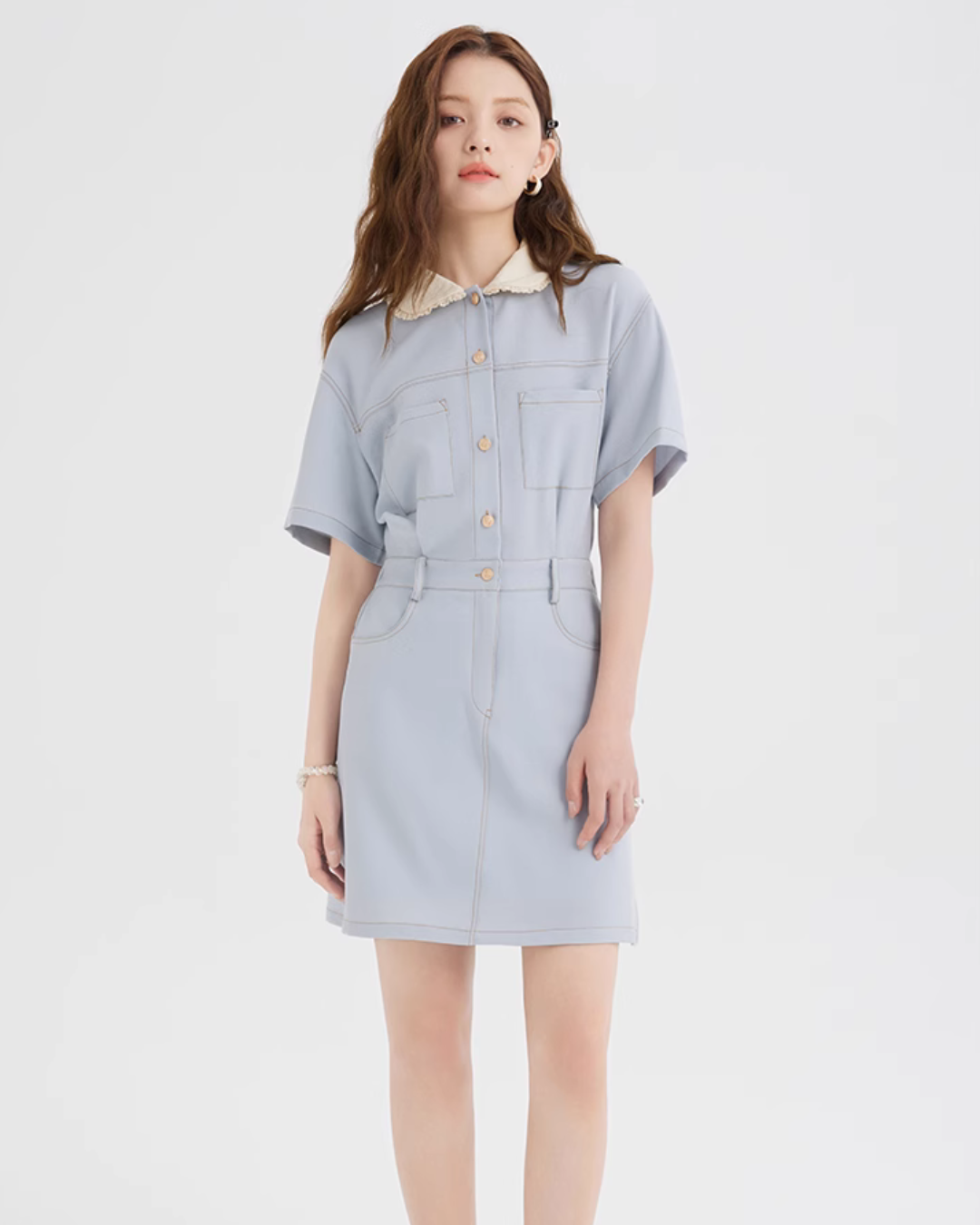 French Collar Denim Dress LSN0006