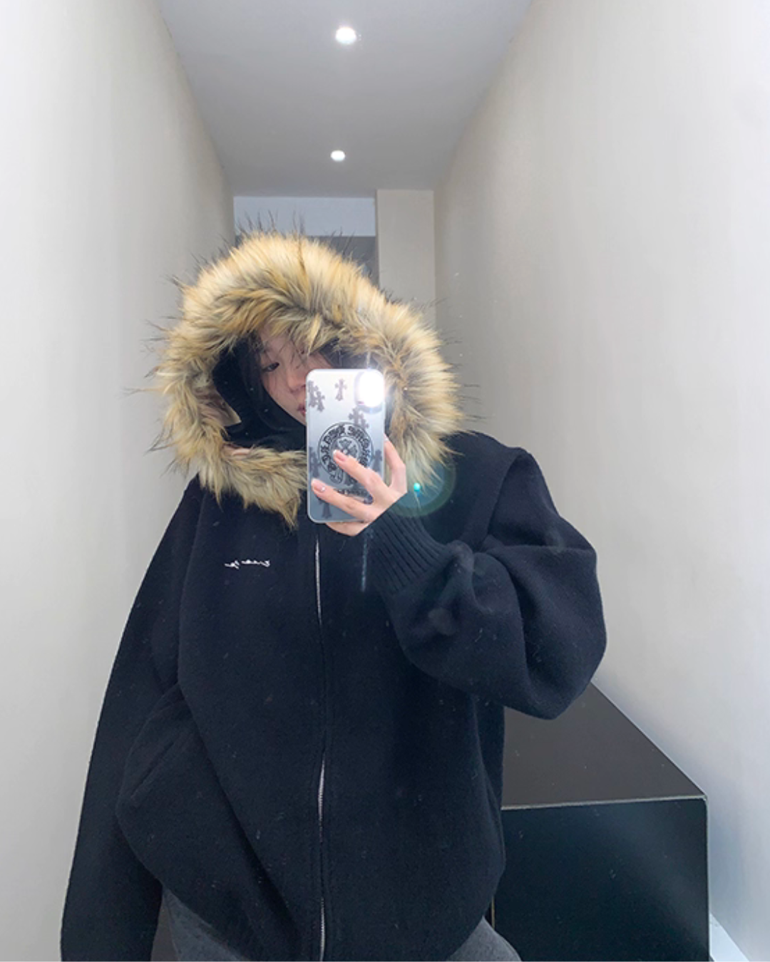 Fur Hood Knit Hoodie YLS0979