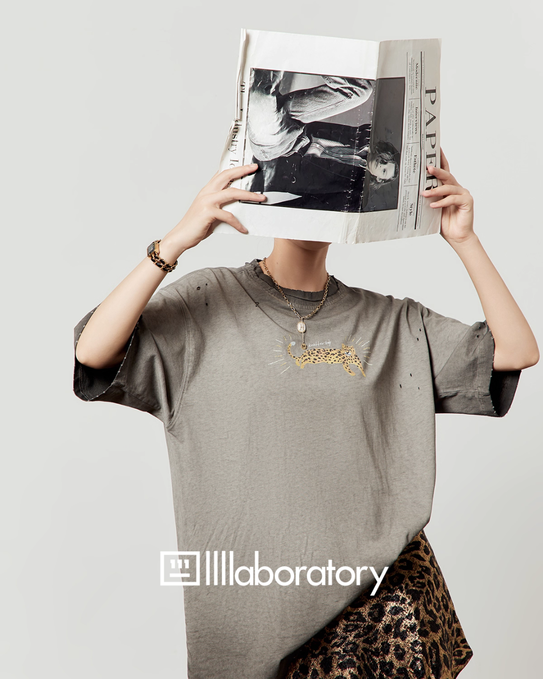 Tiger Print Short Sleeve T-Shirt / Leopard Mini Skirt LLA0504