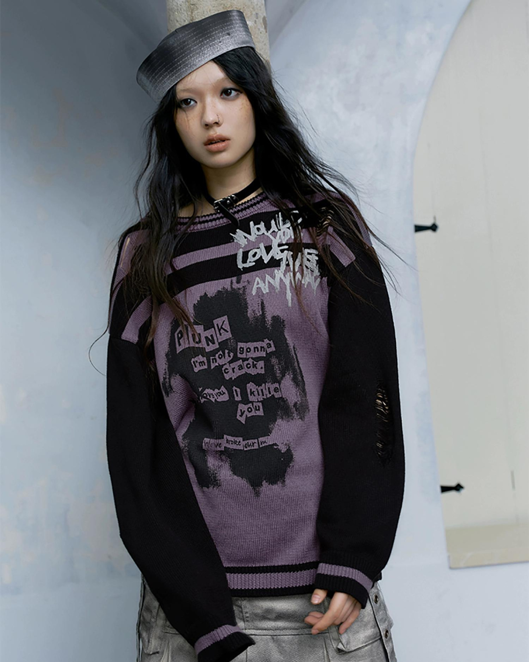 Striped Ripped Graffiti Sweater  CEN0025