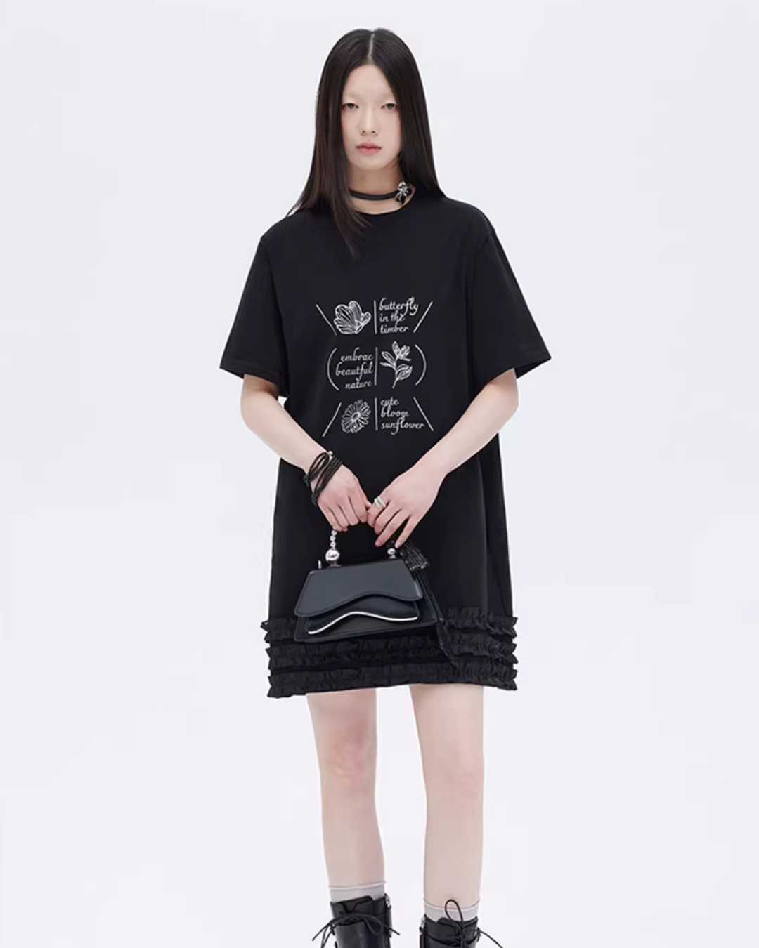 Ruffle Lace T-Shirt Dress SHN0026