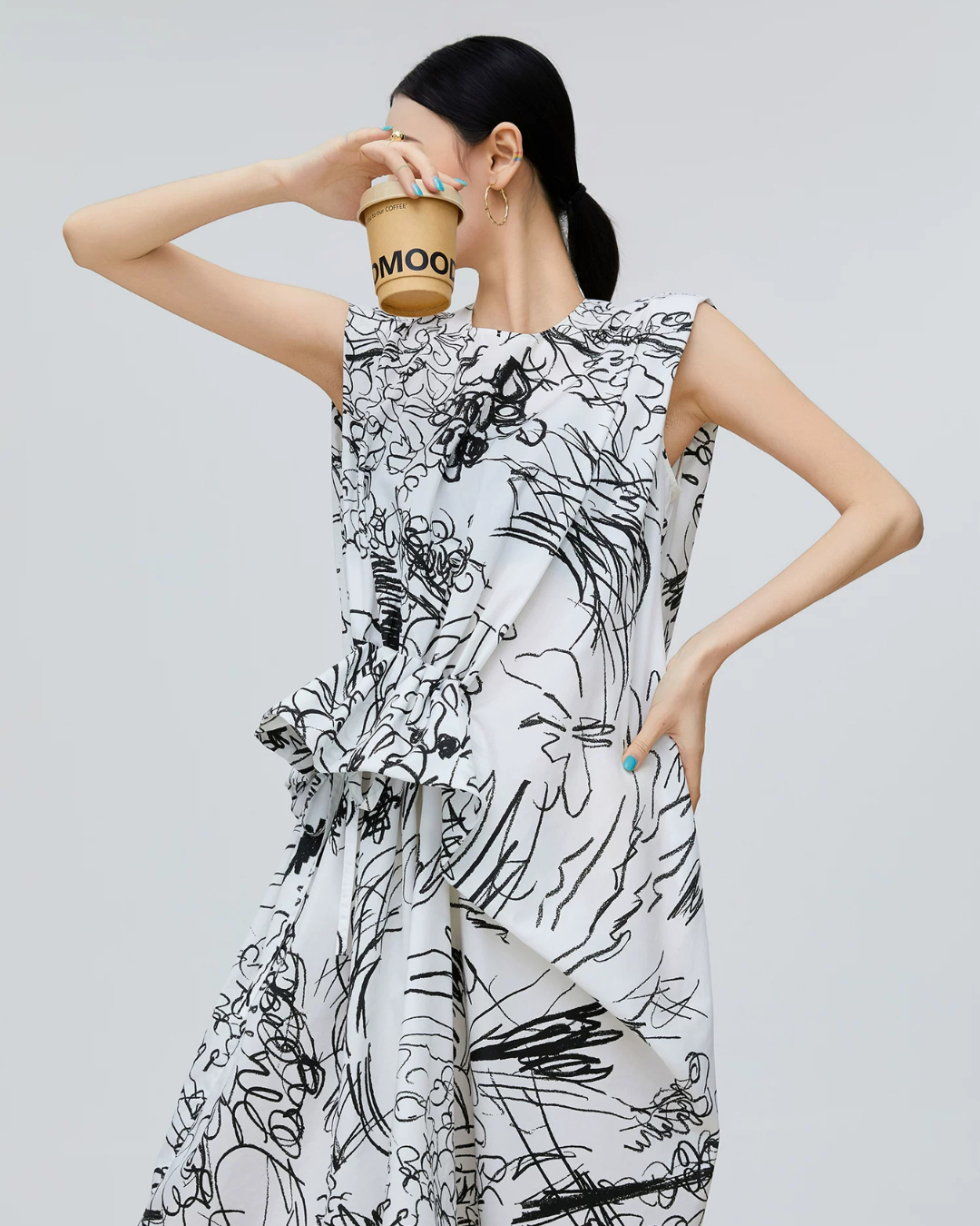 Hand-Drawn Floral Print Dress FER0289