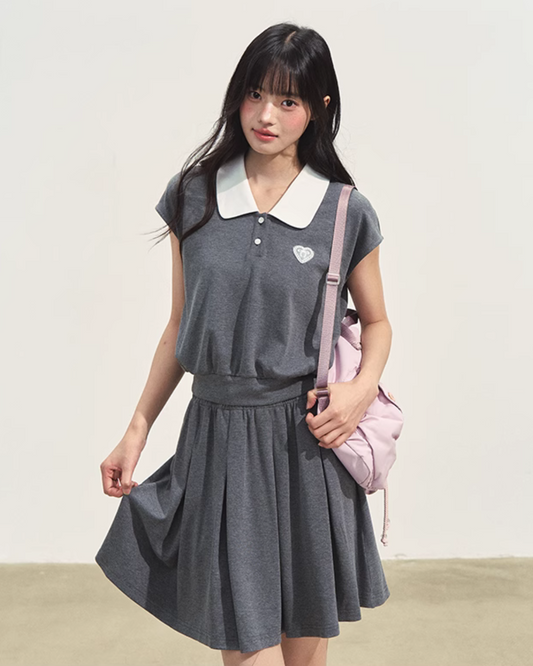 Heart Patch Knit Polo / Mini Skirt CAS0013