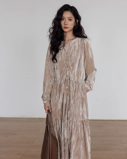 V-Neck Velvet Long Dress VAS0144