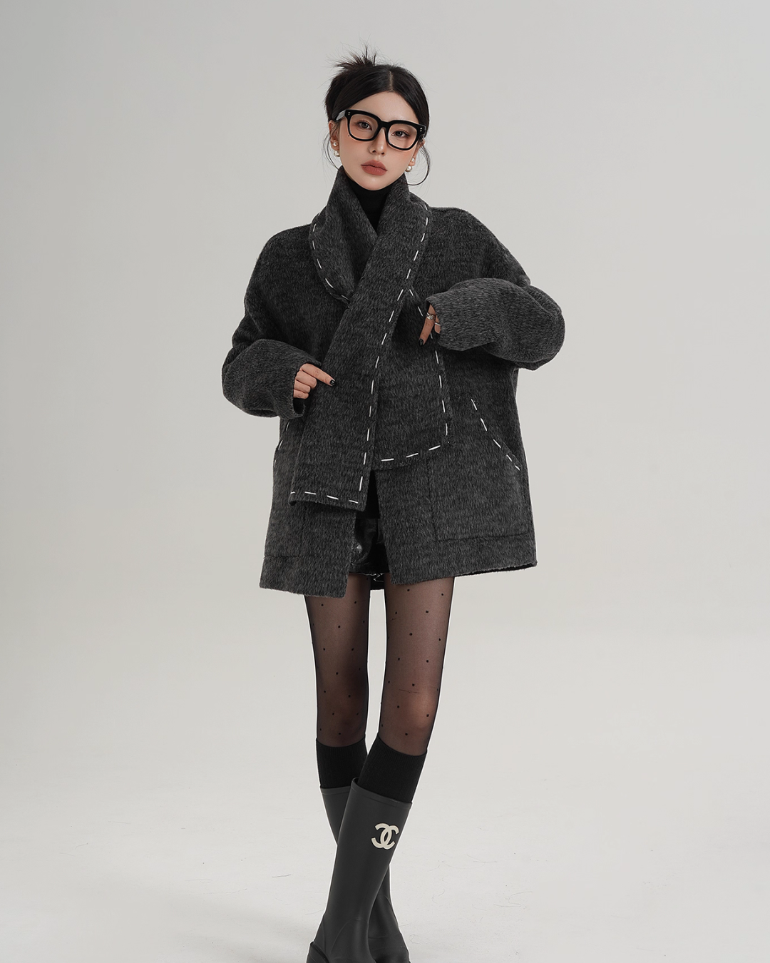 Scarf Mid-Length Wool Coat SRS0383