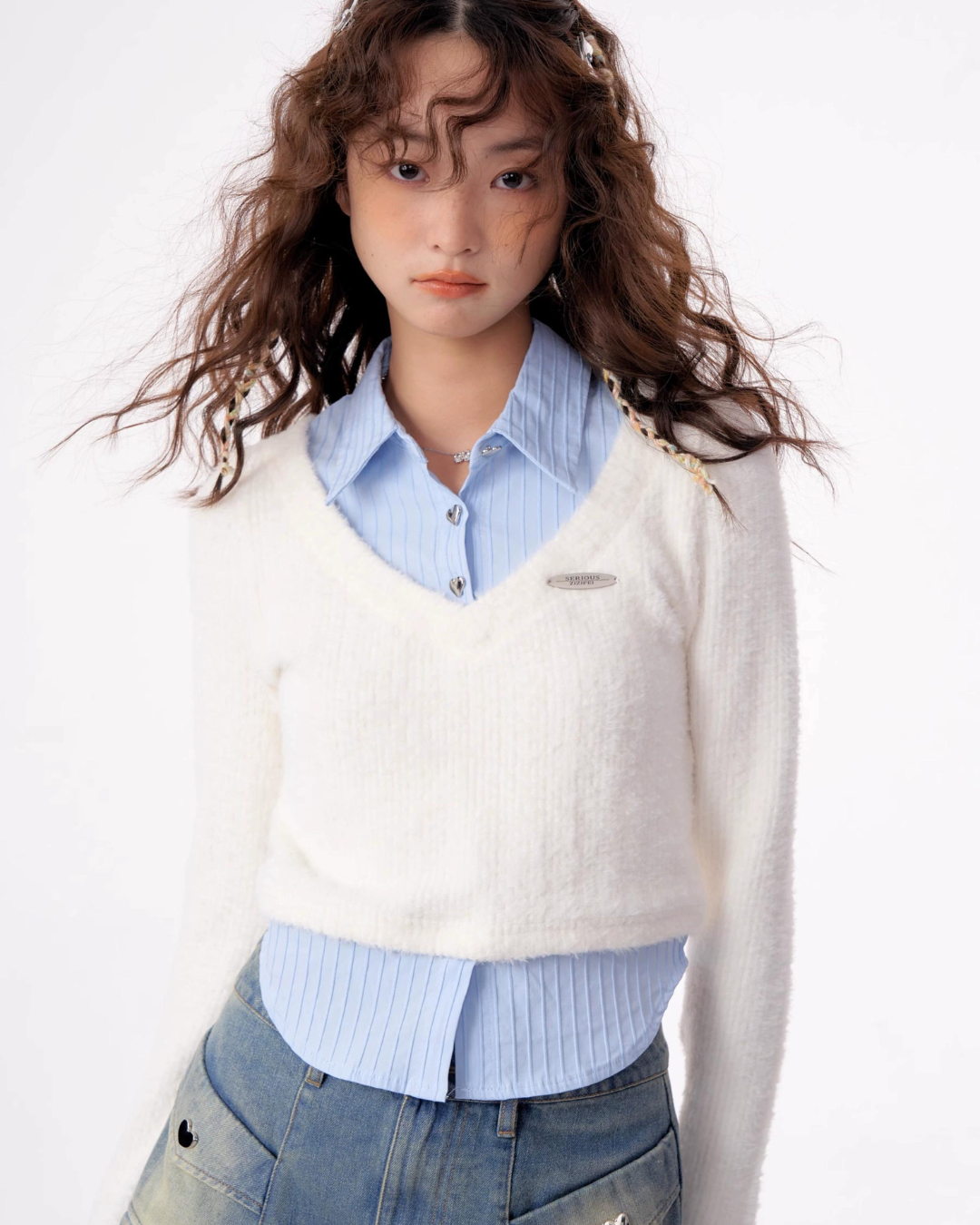 Shirt Layered V-Neck Knit ZZF0289