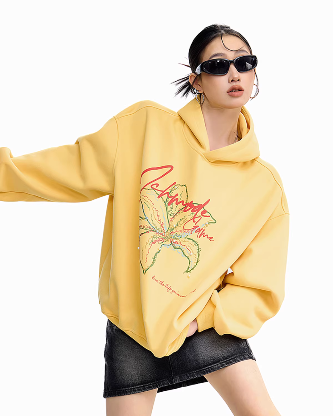 Flower Motif Loose Hoodie ICM0076