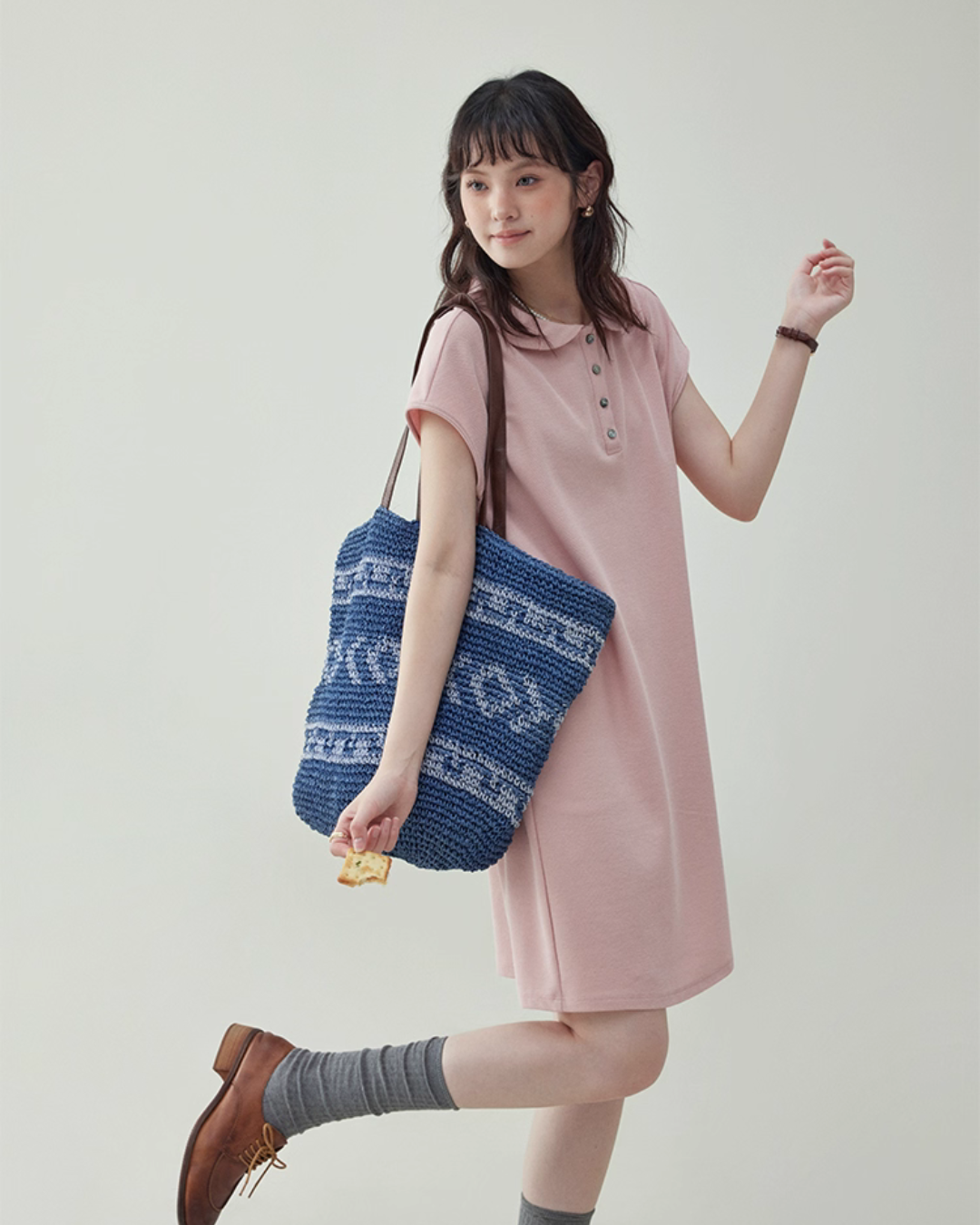 Round Collar Pastel Pink Dress AMU0026