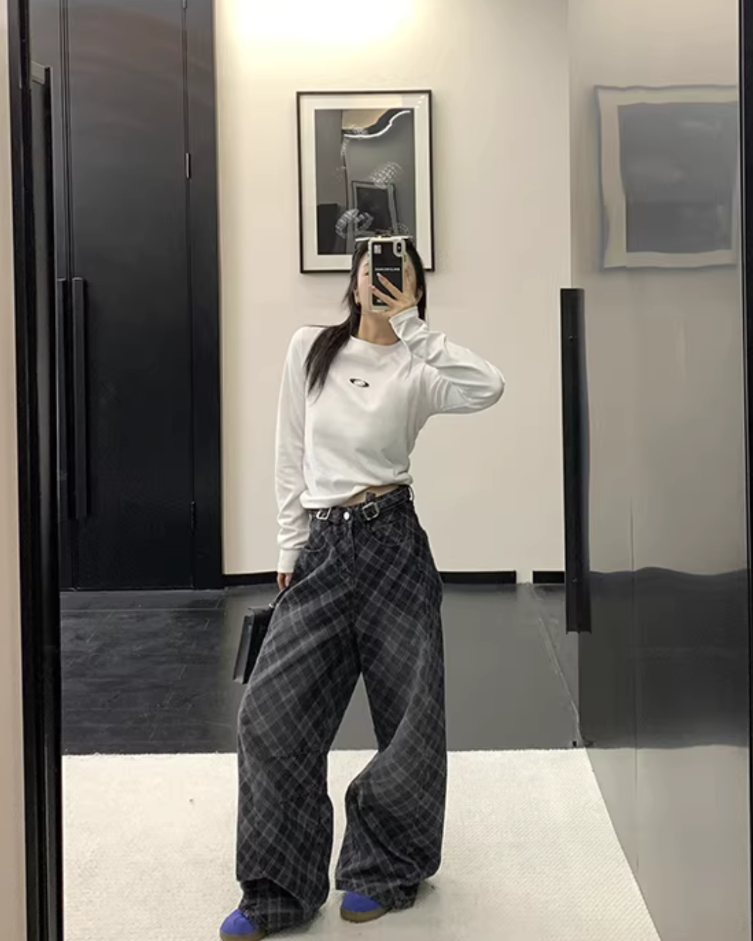 Plaid Wide-Leg Jeans YLS1019