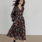 V-Neck Linen Print Elegant Dress VAS0151