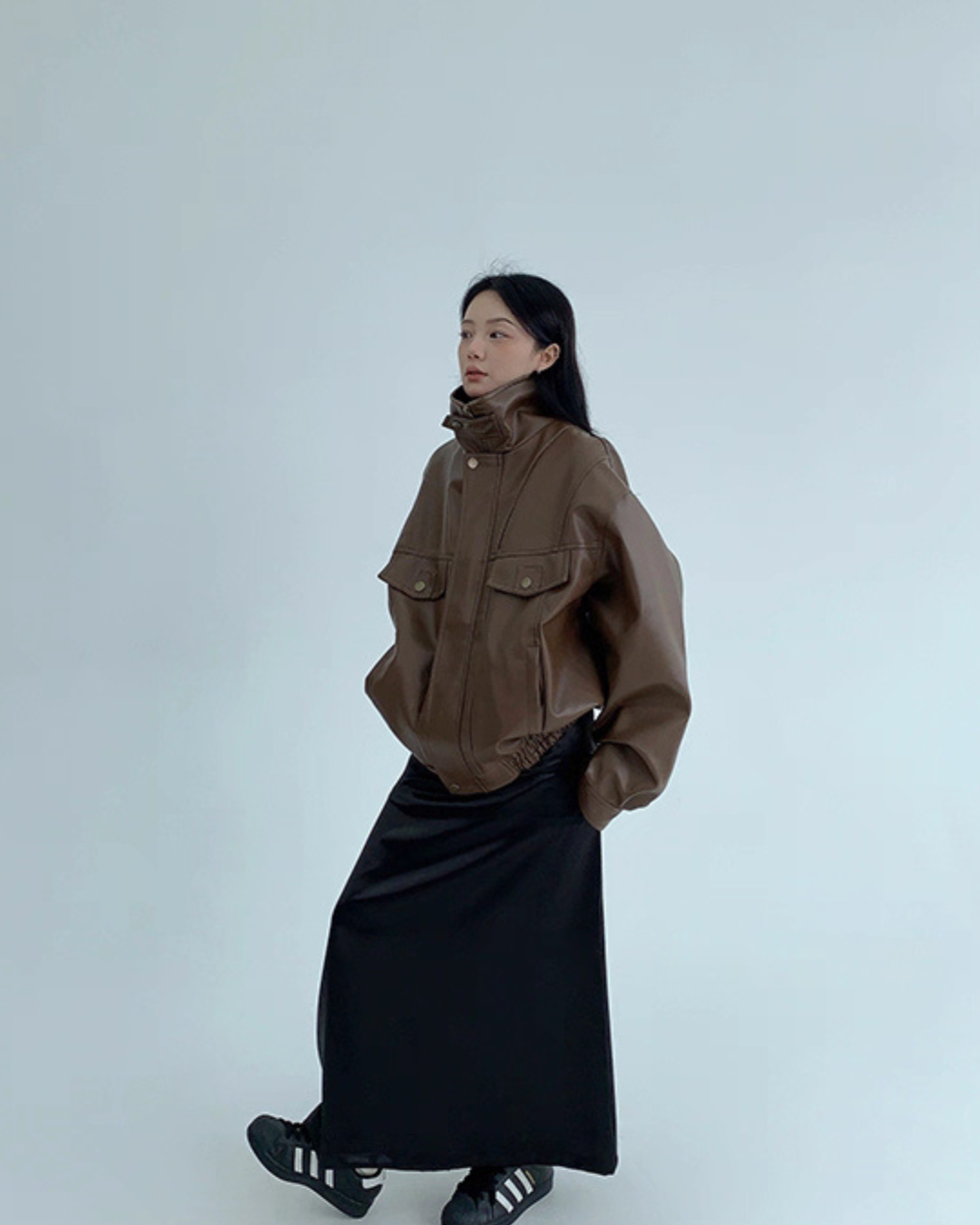 Stand Collar Fake Leather Blouson YLS0909