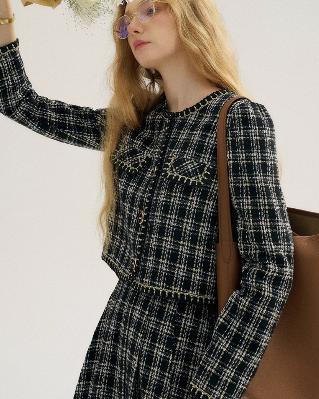 Plaid Tweed Jacket & Tweed Long Skirt SNT0010