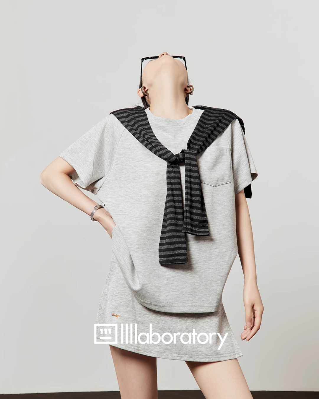 Light Gray Short Sleeve Top / Mini Skirt LLA0450