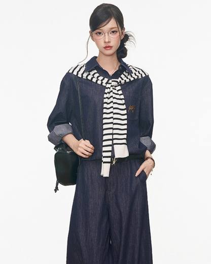 Denim Shirt / Wide Denim Pants / Shoulder-Carry Top WEO0072