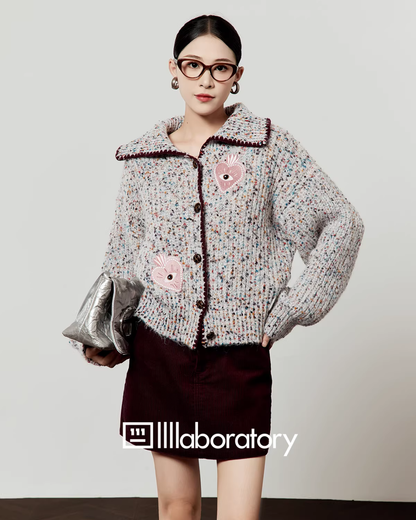 Mixed Color Knit Cardigan/Dark Purple Skirt LLA0580