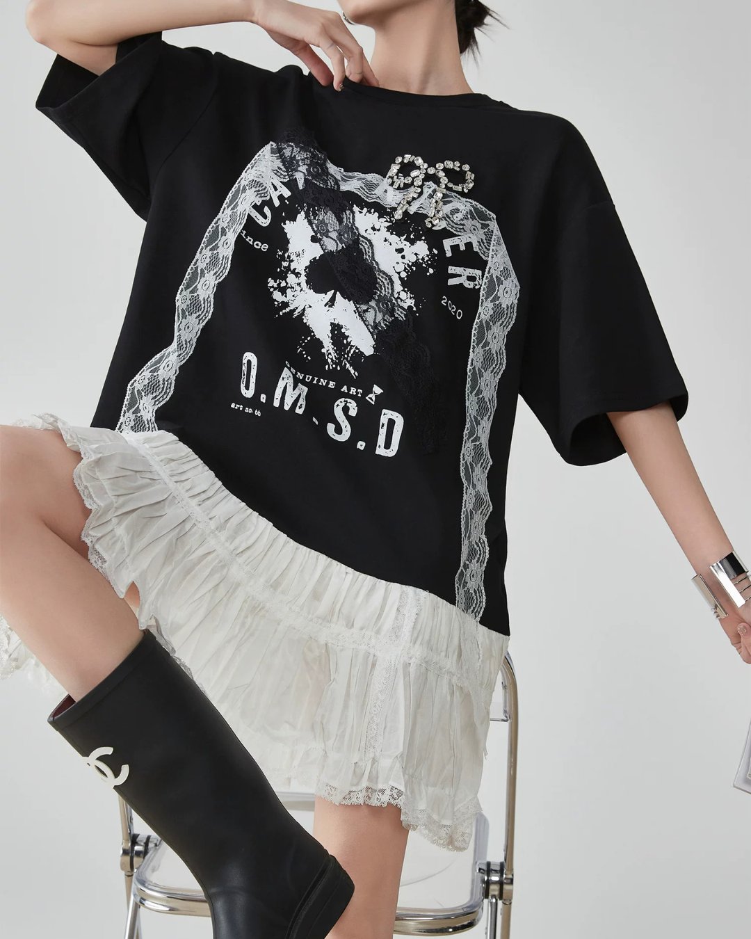 Lace Docking T-Shirt Dress FER0188