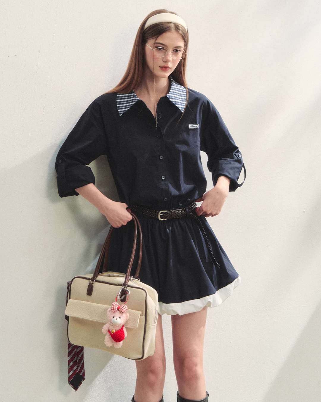 Plaid Lapel Black Dress ASG0067