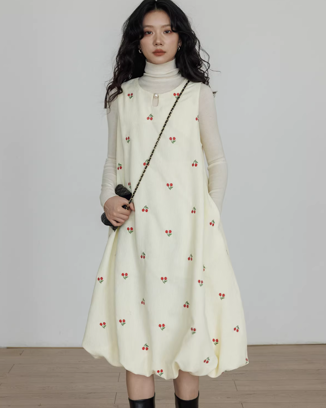 Crew Neck Cherry Vest Dress VAS0187