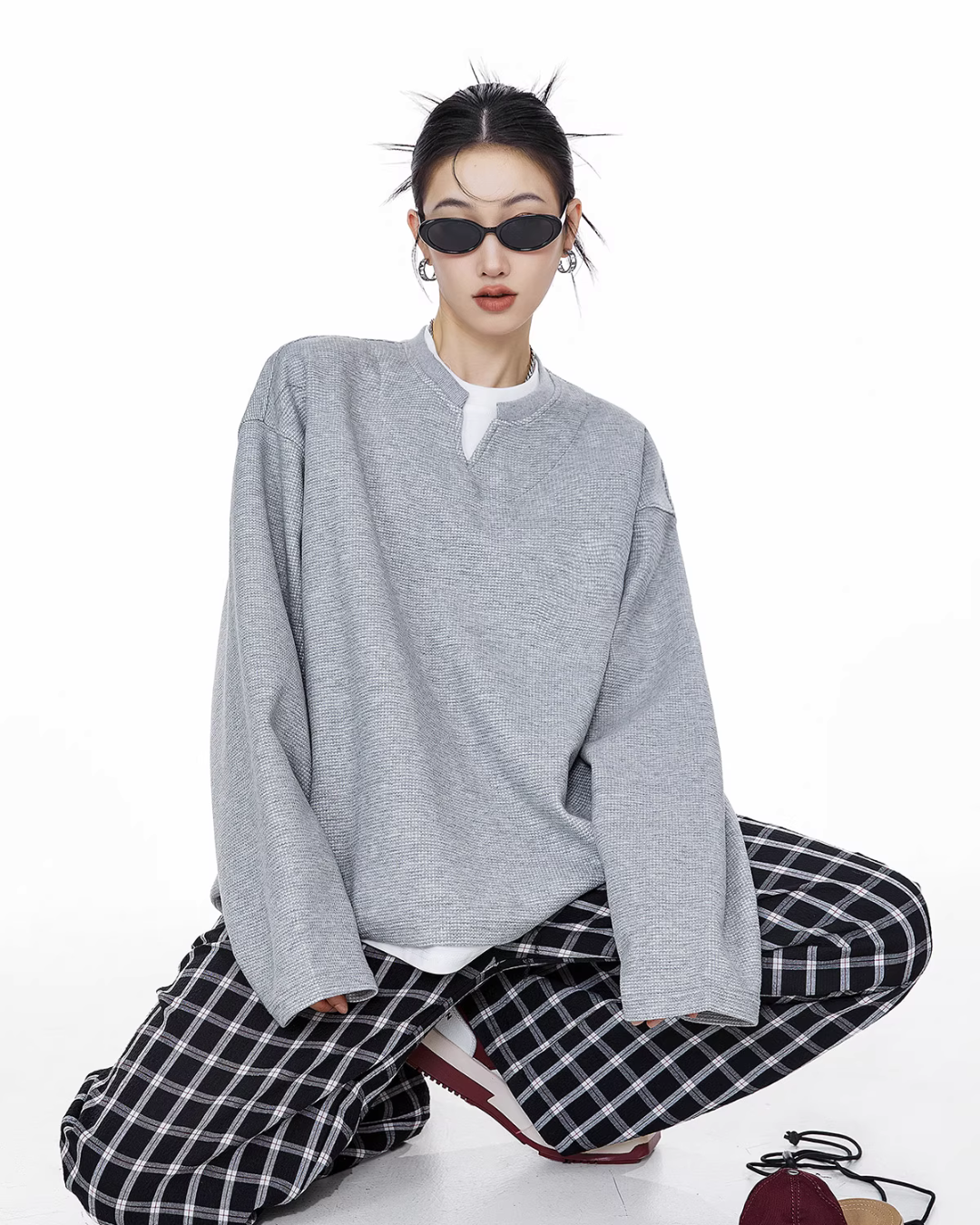 Henry Neck Long Sleeve Top ICM0078