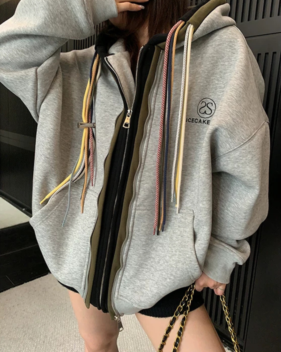Colorful Drawcord Zip-Up Hoodie YLS1075