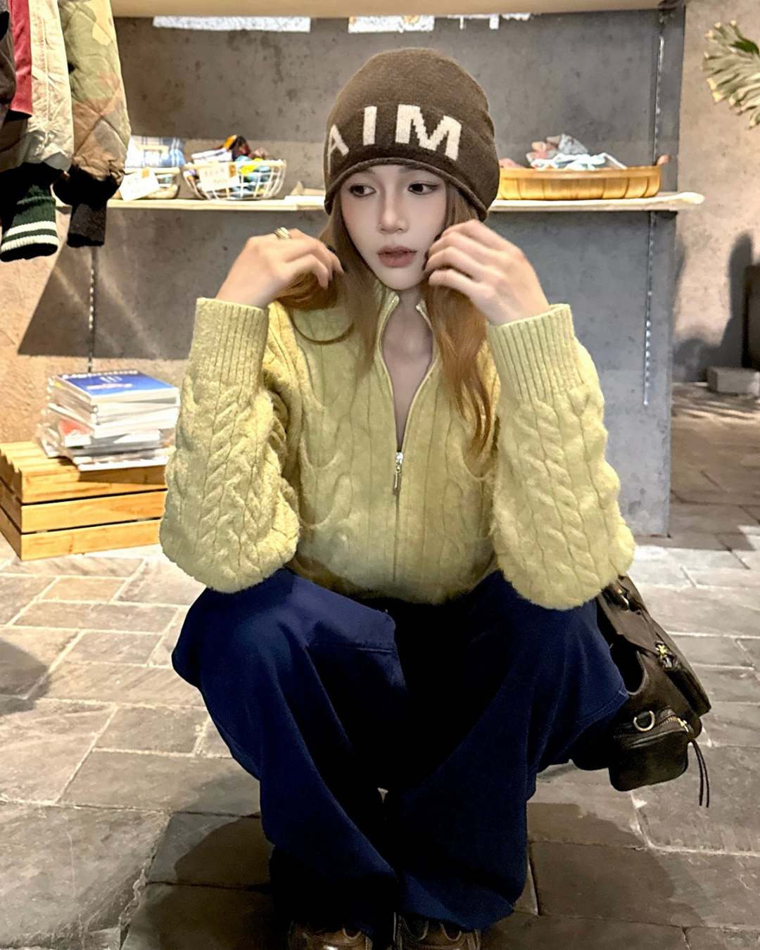 Stand Neck Cable Knit Jacket WWP0021