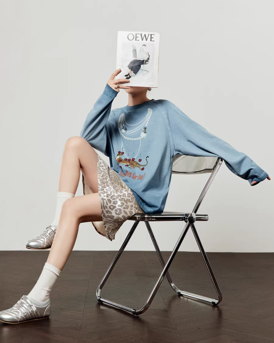 Pearl Light Leopard Long-Sleeve Top/Leopard Skirt LLA0609