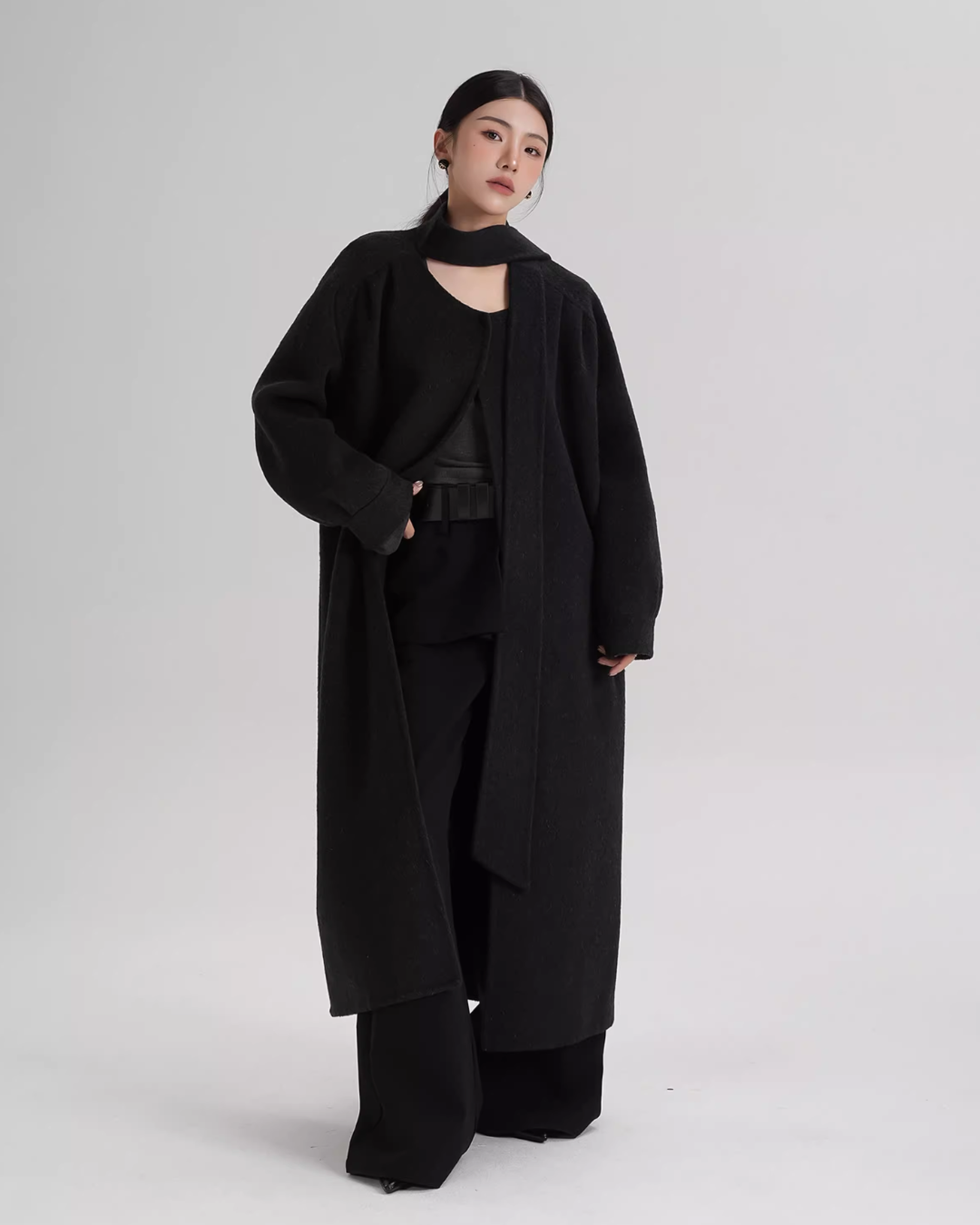 Tie Collar Long Coat SRS0384