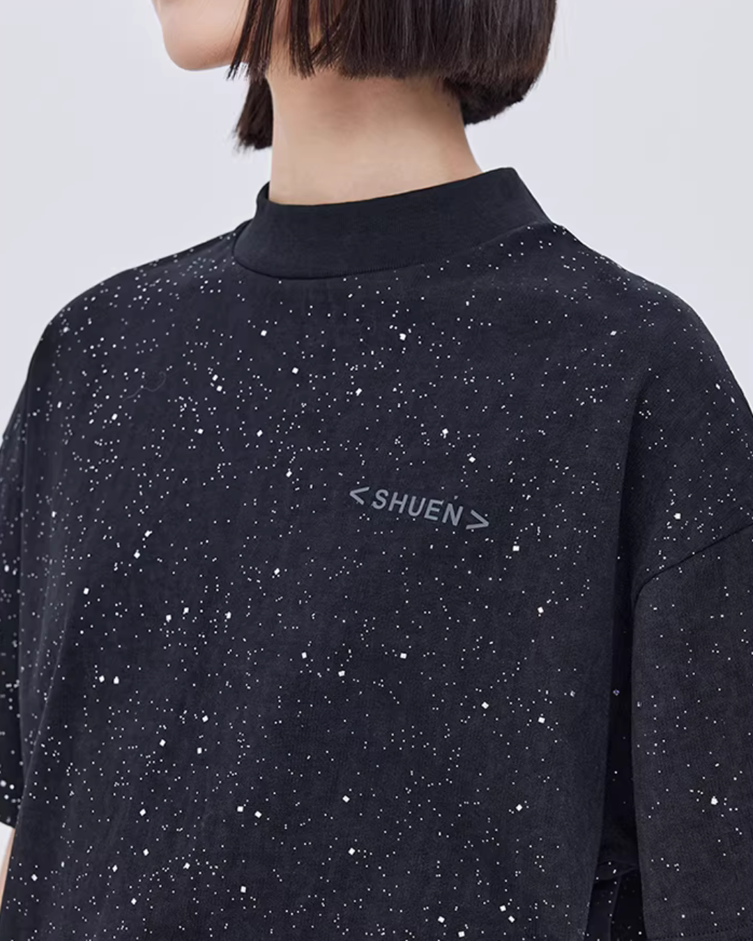 Sequin Mock Neck Short-Sleeve T-Shirt SHN0042
