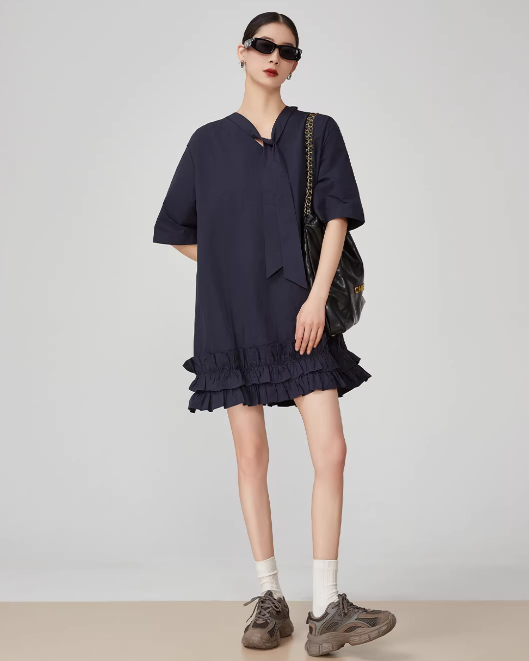 Bow-tie Hem Frill Mini Dress FER0103