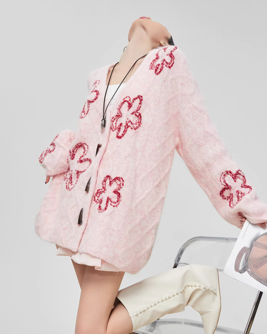 Flower Cable Knit Cardigan FER0042