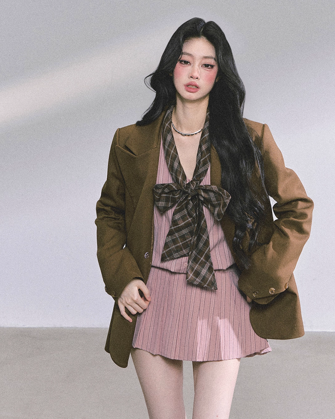 French Stripe Long-Sleeve Shirt Dress LAS0038