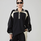 Color-Contrast Collared Long-Sleeve / Casual Wide Pants  FER0378
