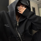 Studded Design Hooded Zip Jacket YLS1033