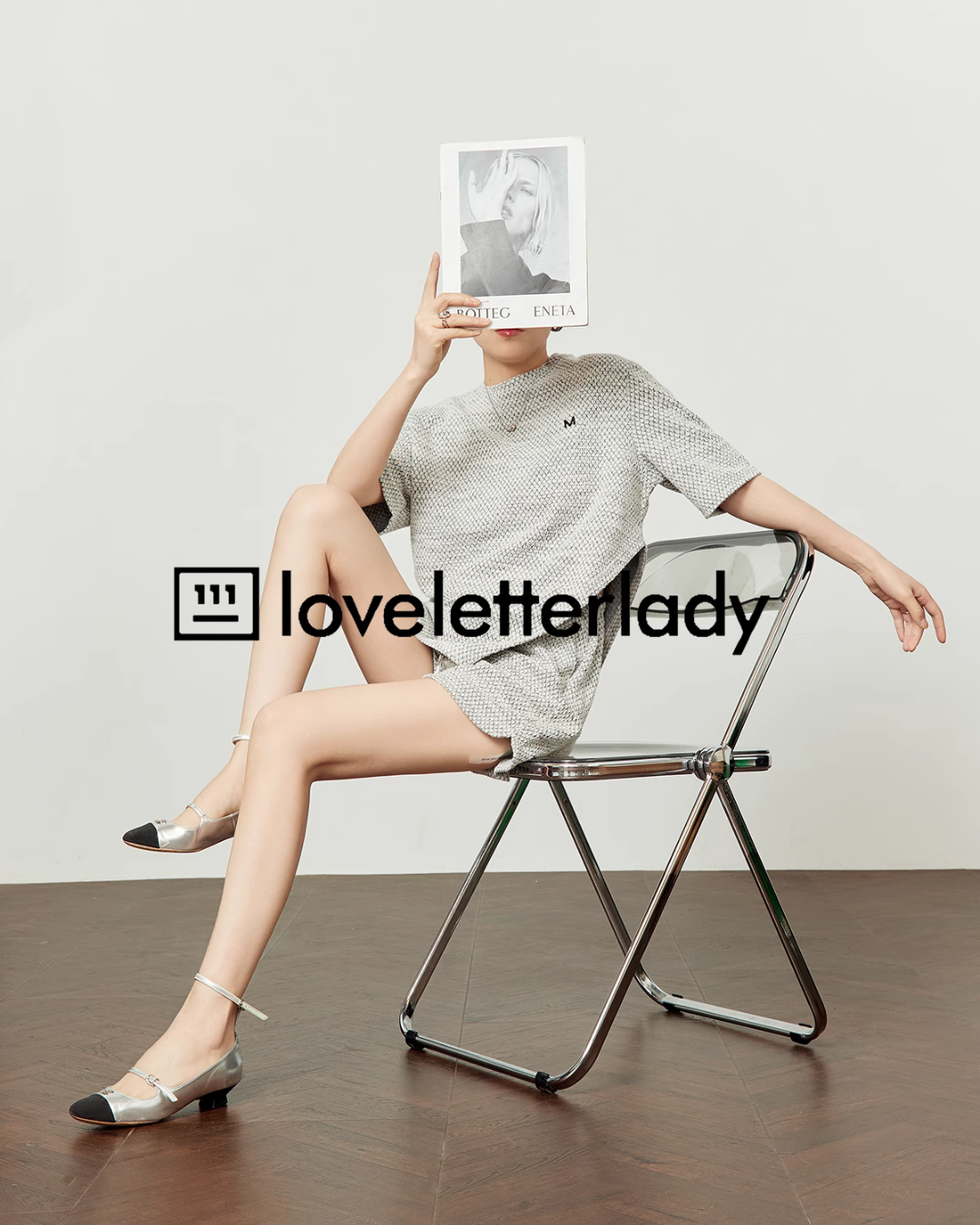 Gray Chiffon Short Sleeve Tops / Short Pants LLA0449