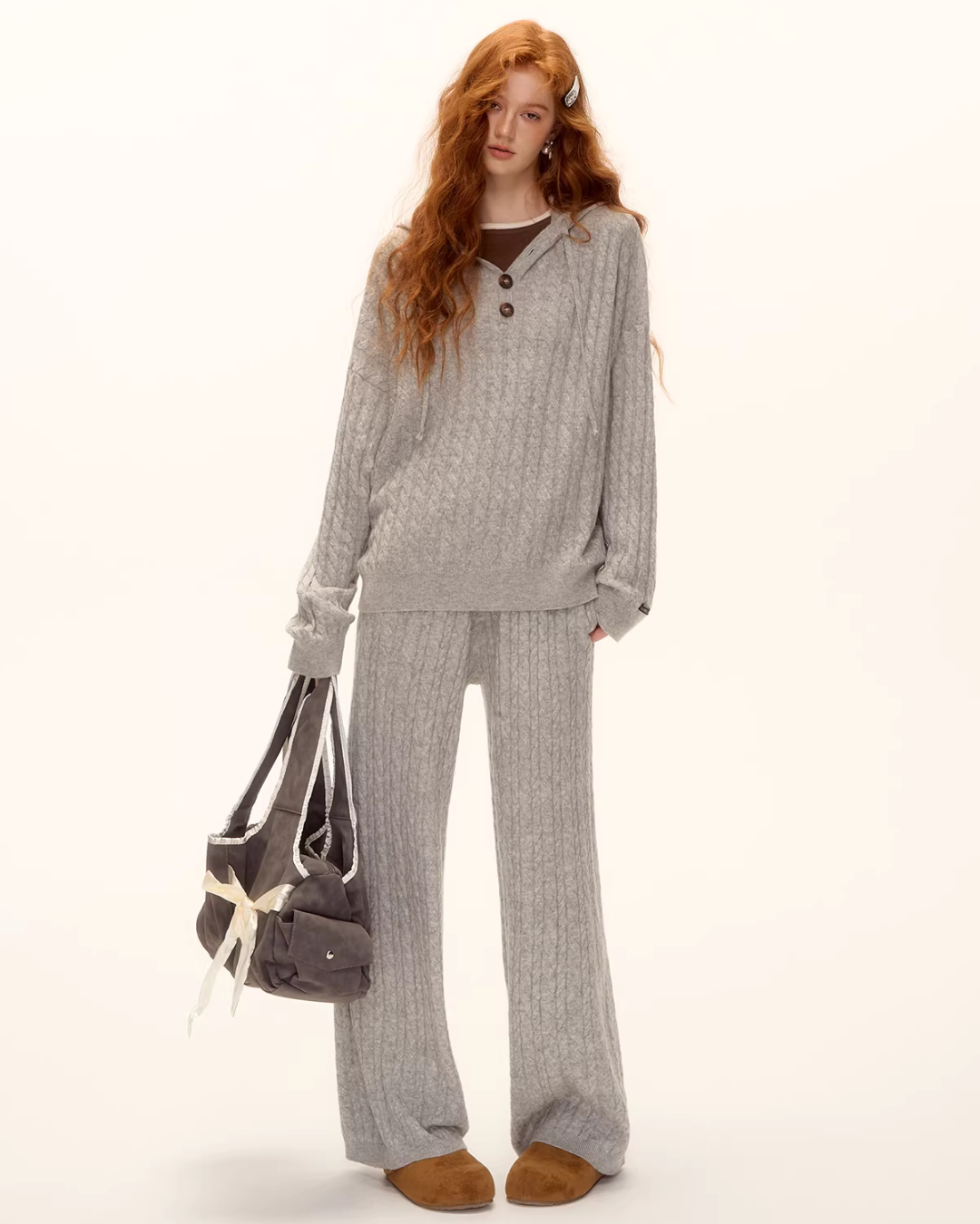 Wool Half-Button Knit Hoodie / Wide Pants ASG0073