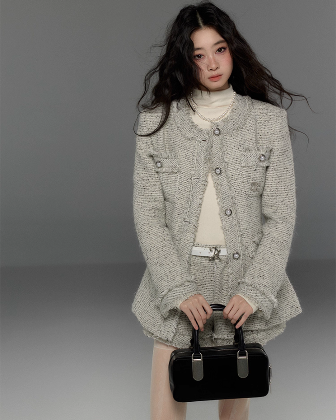 Tweed No-Collar Coat / Shorts / Knee Length Skirt TRK0006