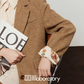 Retro Light Camel Jacket / Apricot Shirt / Mini Skirt LLA0541