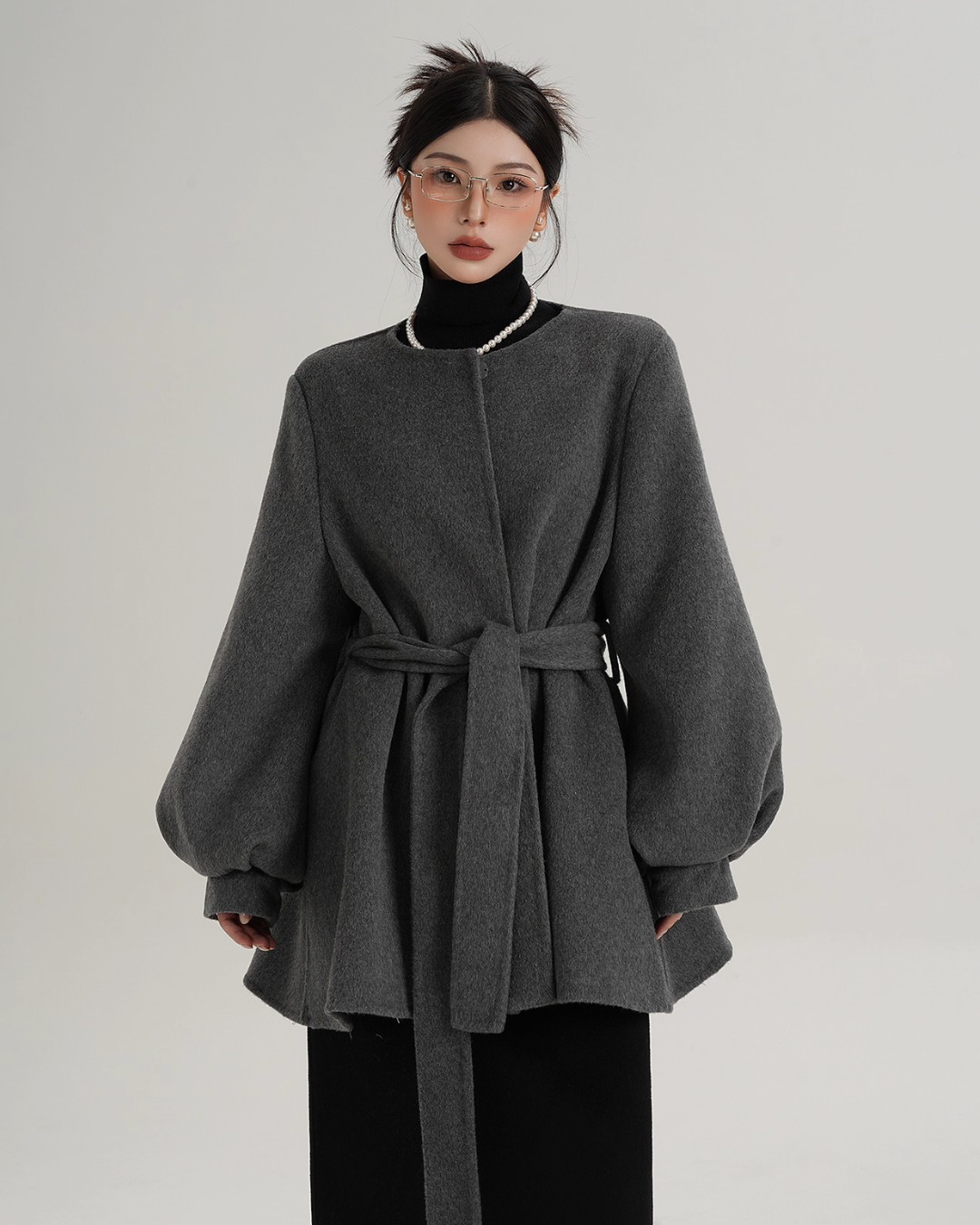 Collarless Belt Coat SRS0374